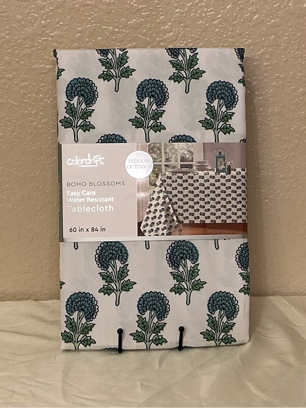 Colordrift Green & Blue Print Boho Flowers Indoor/Outdoor Tablecloth
